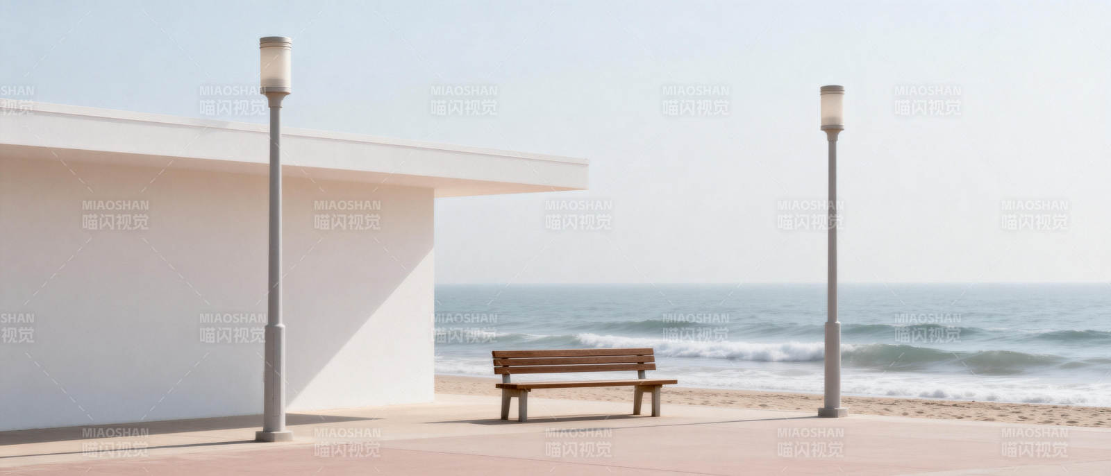 海边长椅静谧景图片