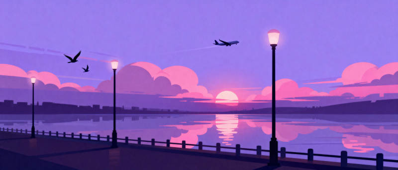 紫霞映湖畔图片