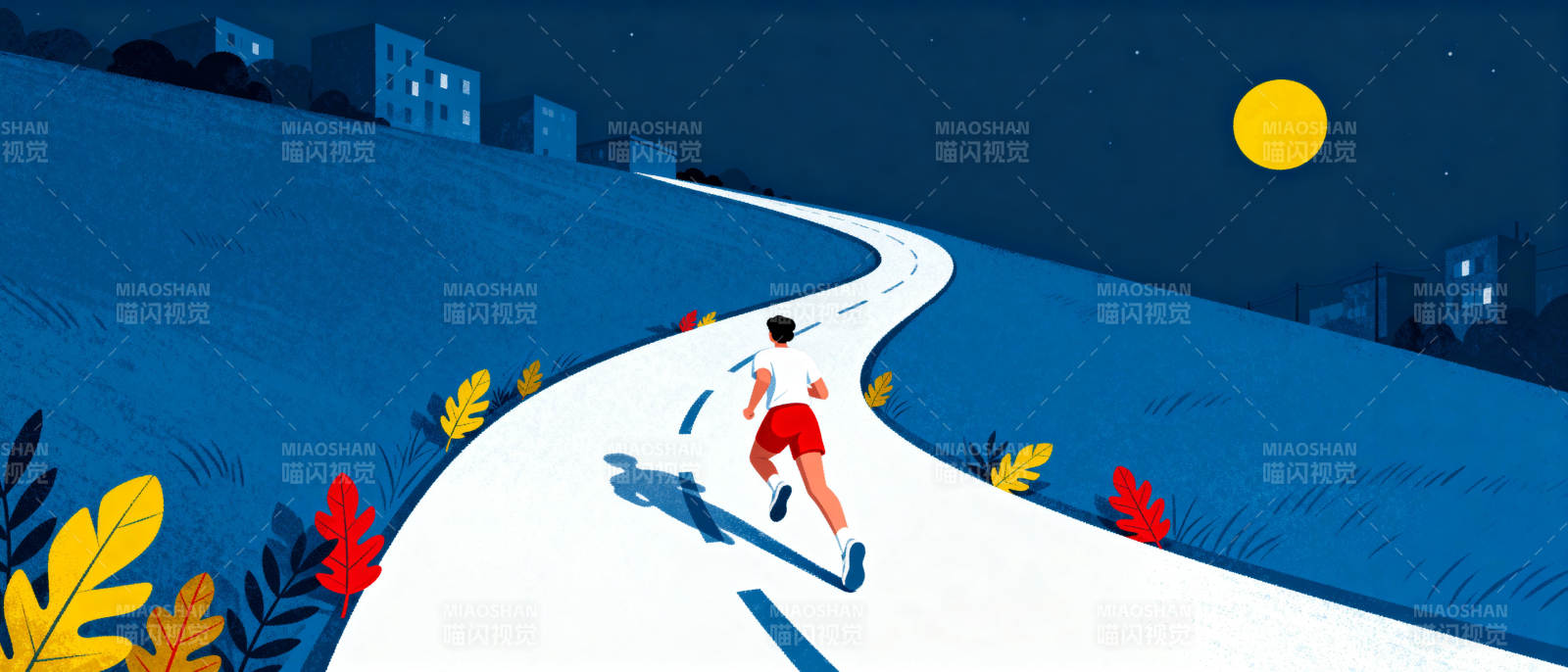 夜跑追月图片