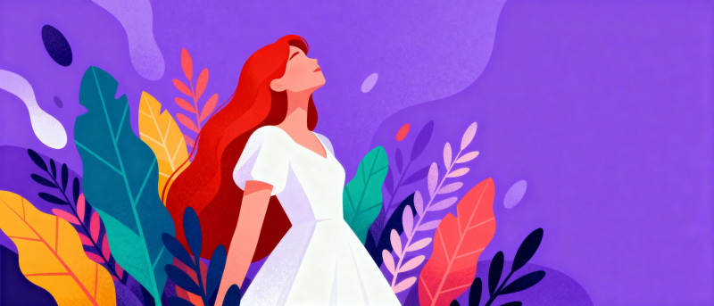 红发女子与花丛图片