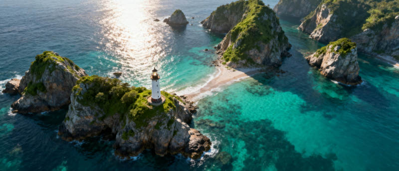 灯塔碧海风光图片