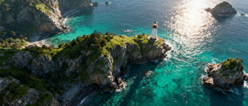 灯塔碧海风光图片