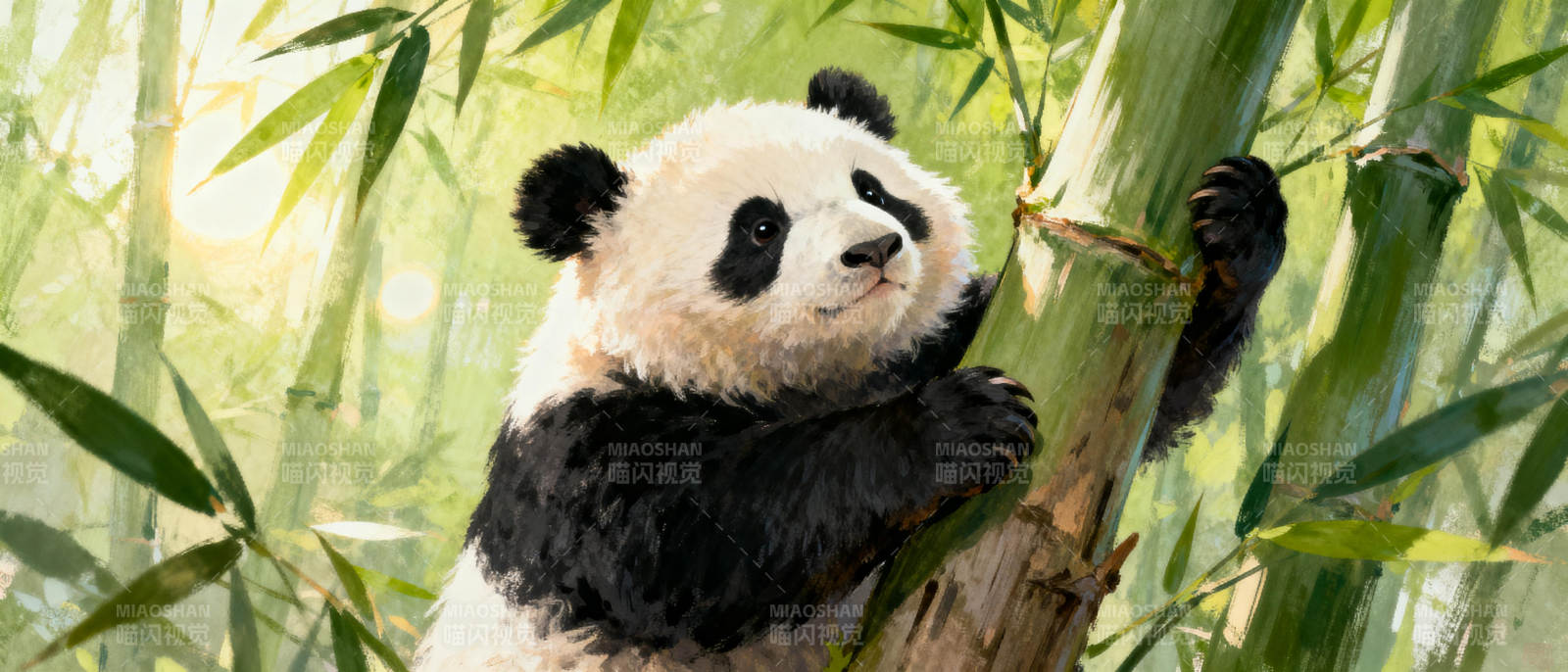 熊猫攀竹图图片