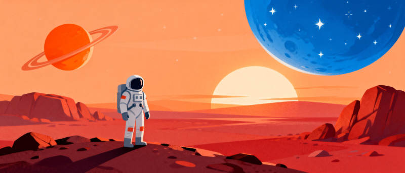 宇航员眺望异星日落图片