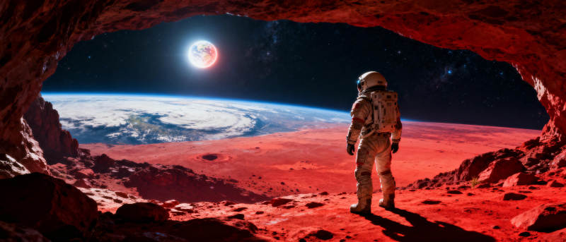 火星洞穴望地球图片