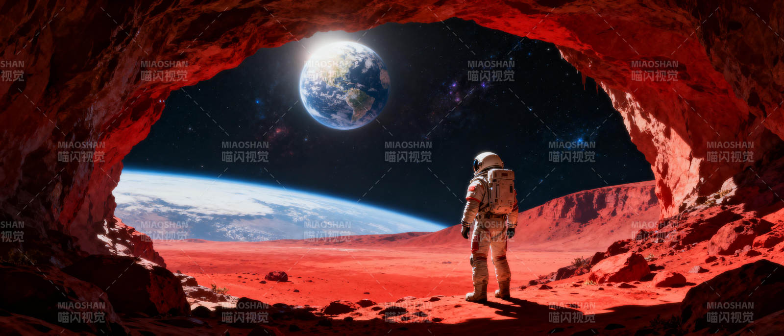 火星洞穴望地球图片
