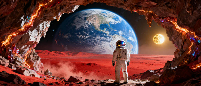 火星洞穴望地球图片