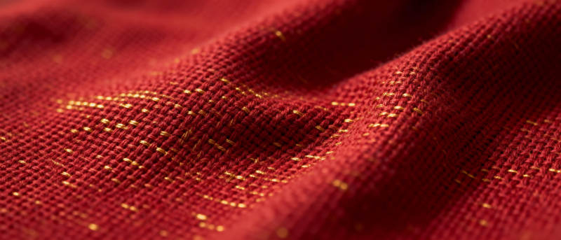 红色织物纹理特写图片