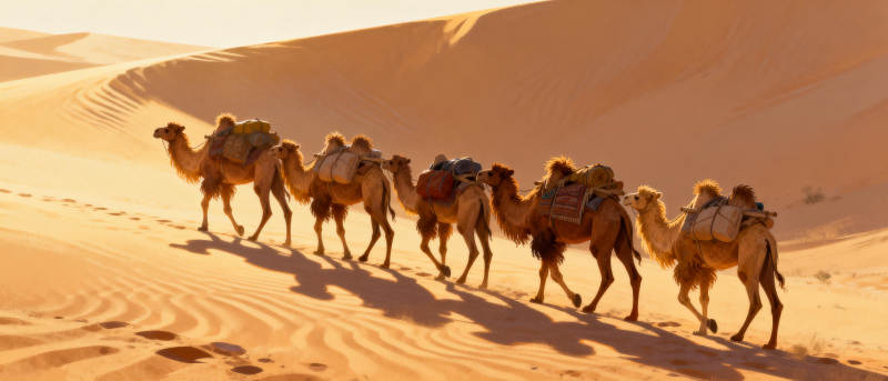 沙漠驼队行进图片