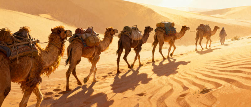 沙漠驼队行进图片