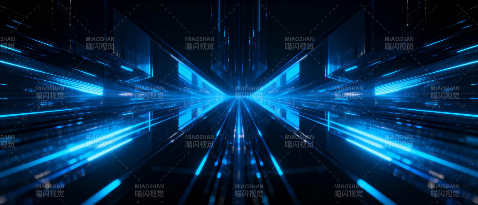 蓝色光速隧道图片