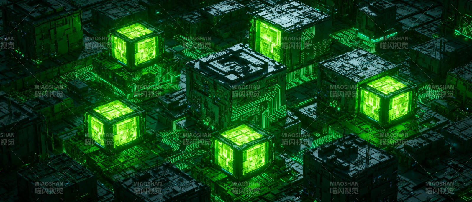 绿色立方体矩阵图片