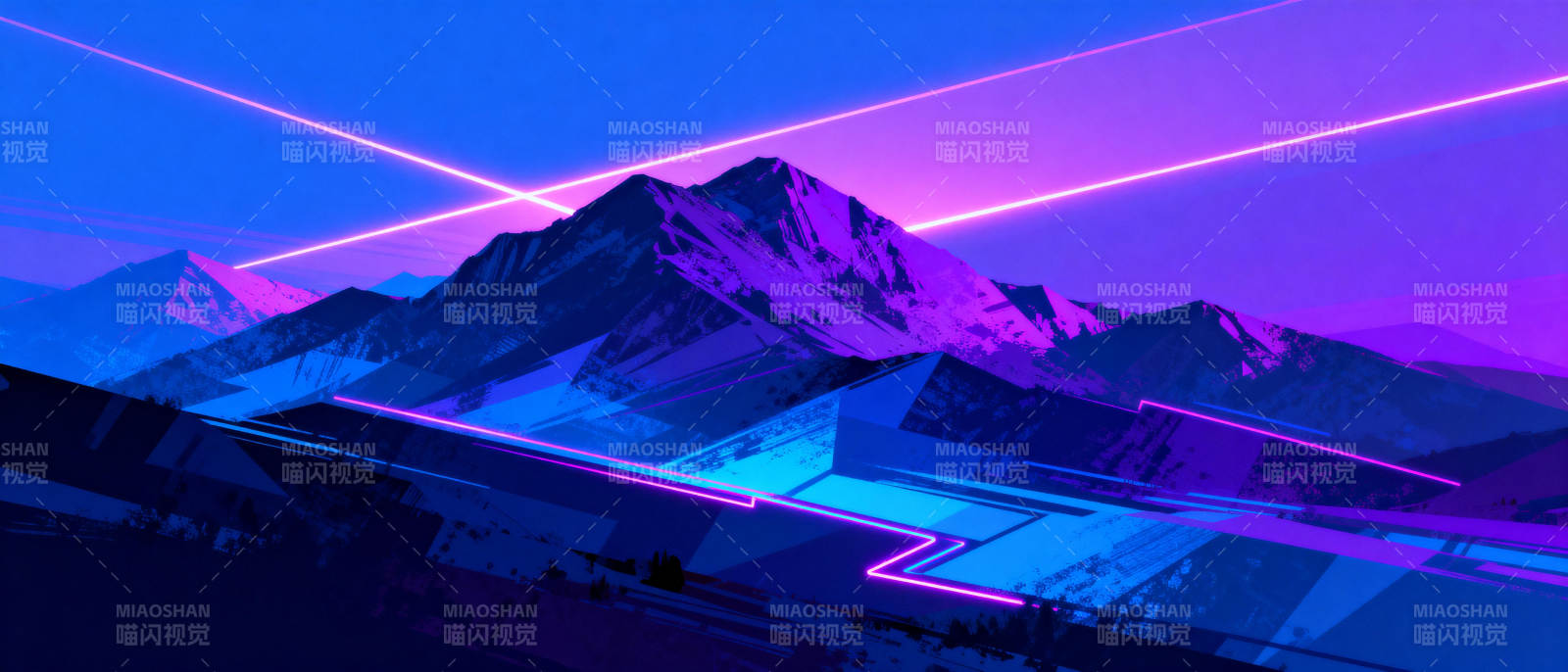 霓虹山峦夜景图片