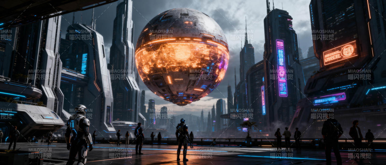 未来都市悬浮巨球图片