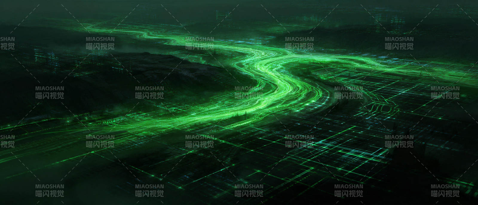 绿光蜿蜒夜景图图片