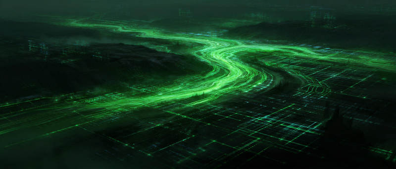绿光蜿蜒夜景图图片