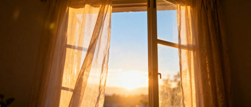 晨光透过窗帘图片