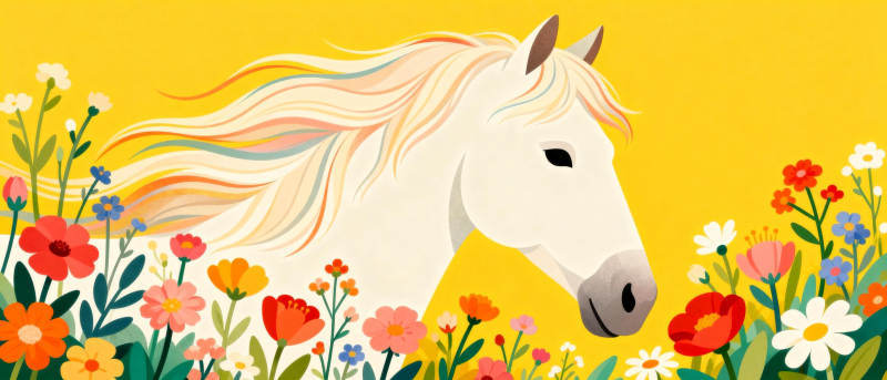 花丛中的白马图片