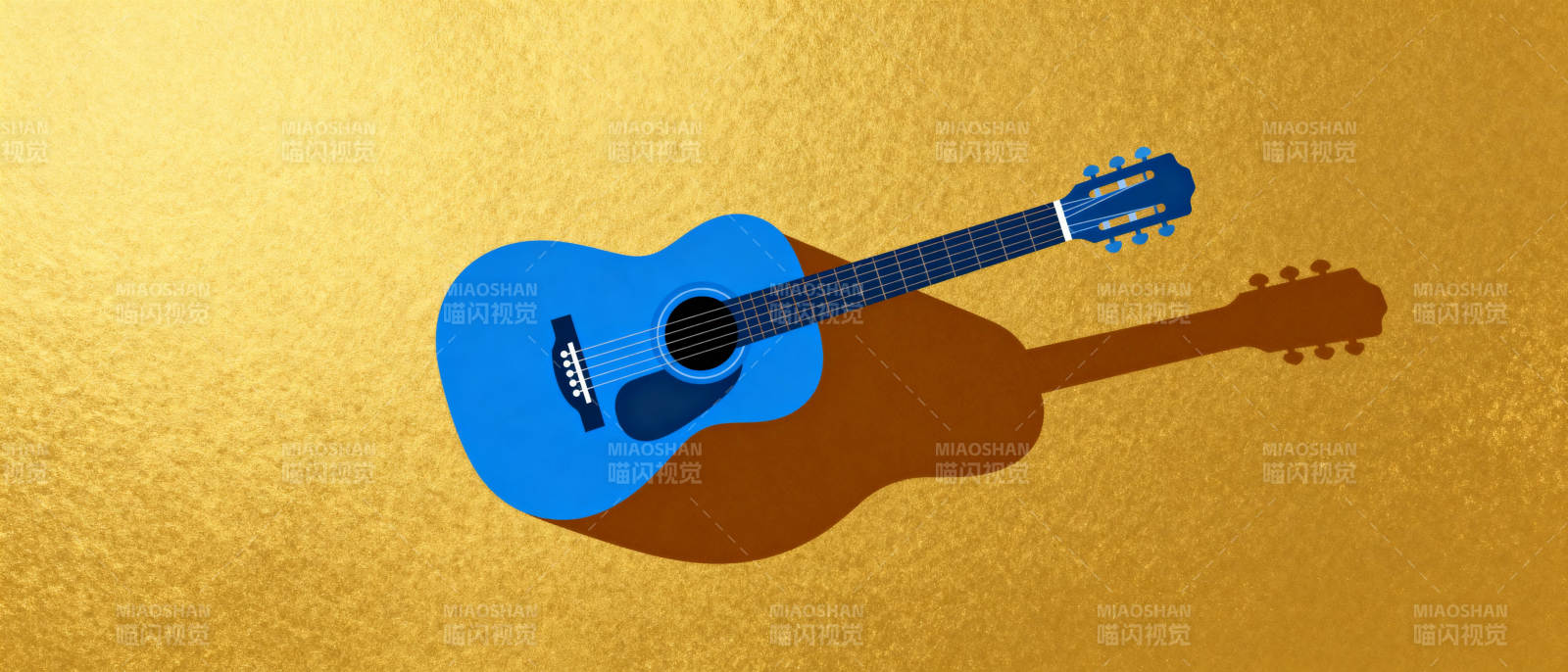蓝色吉他静置金黄背景图片