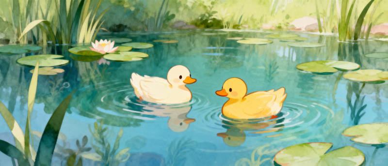 池塘鸭戏水图片