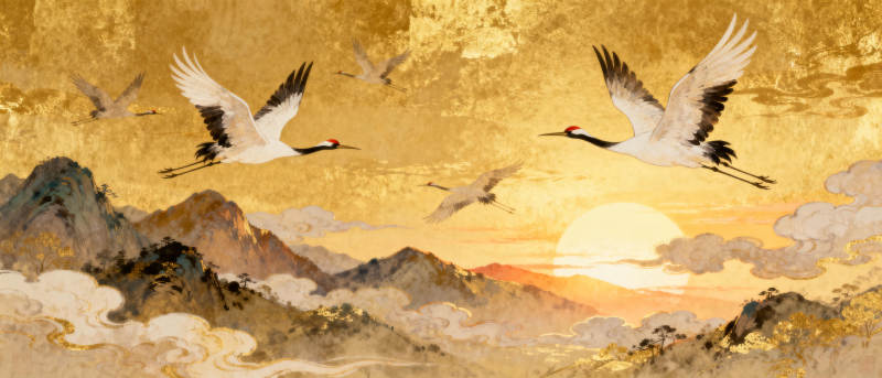 鹤舞山河日出图图片