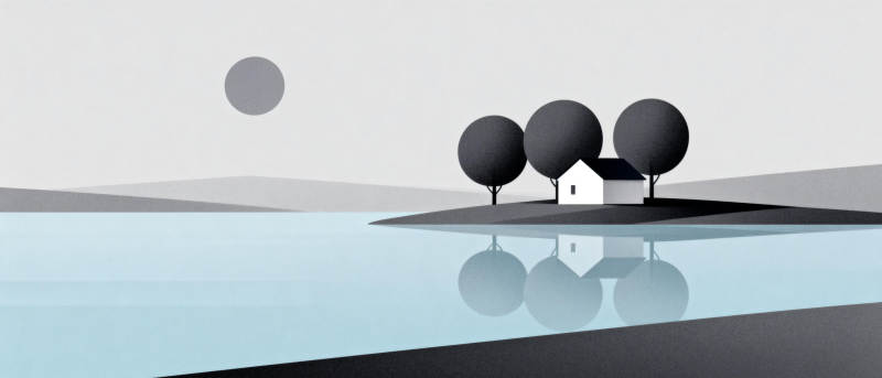 湖畔小屋静谧景图片