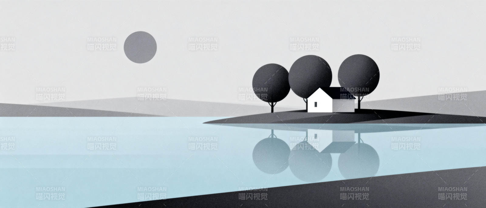 湖畔小屋静谧景图片