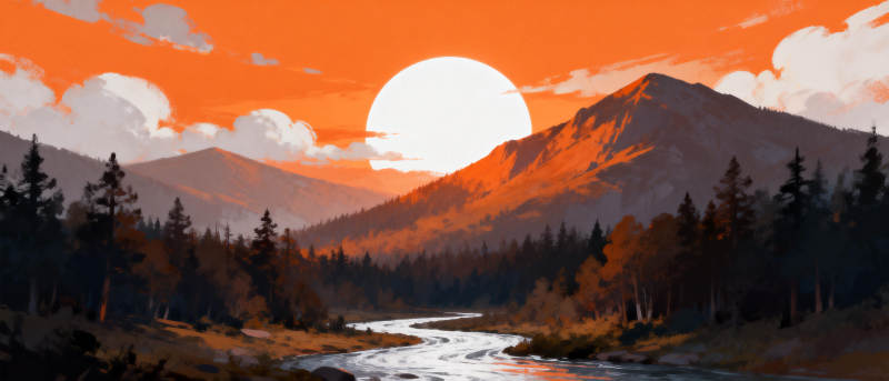 夕阳山河图图片