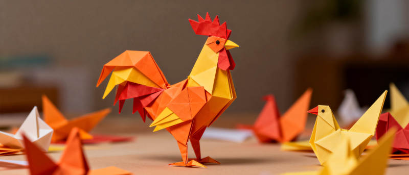 折纸公鸡展翅图片