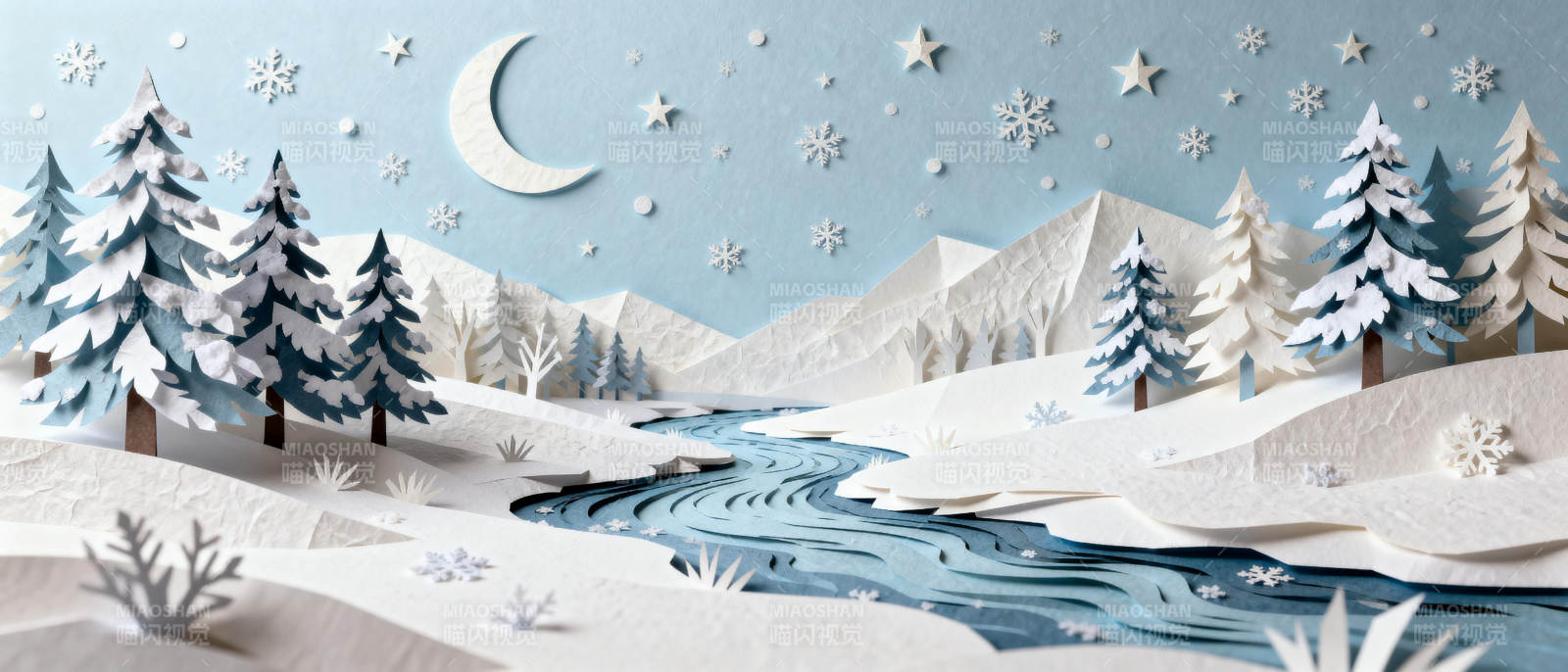 冬夜雪景图图片