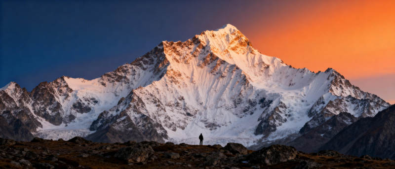 雪山日出 一人独行图片
