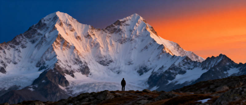 雪山日出剪影图片
