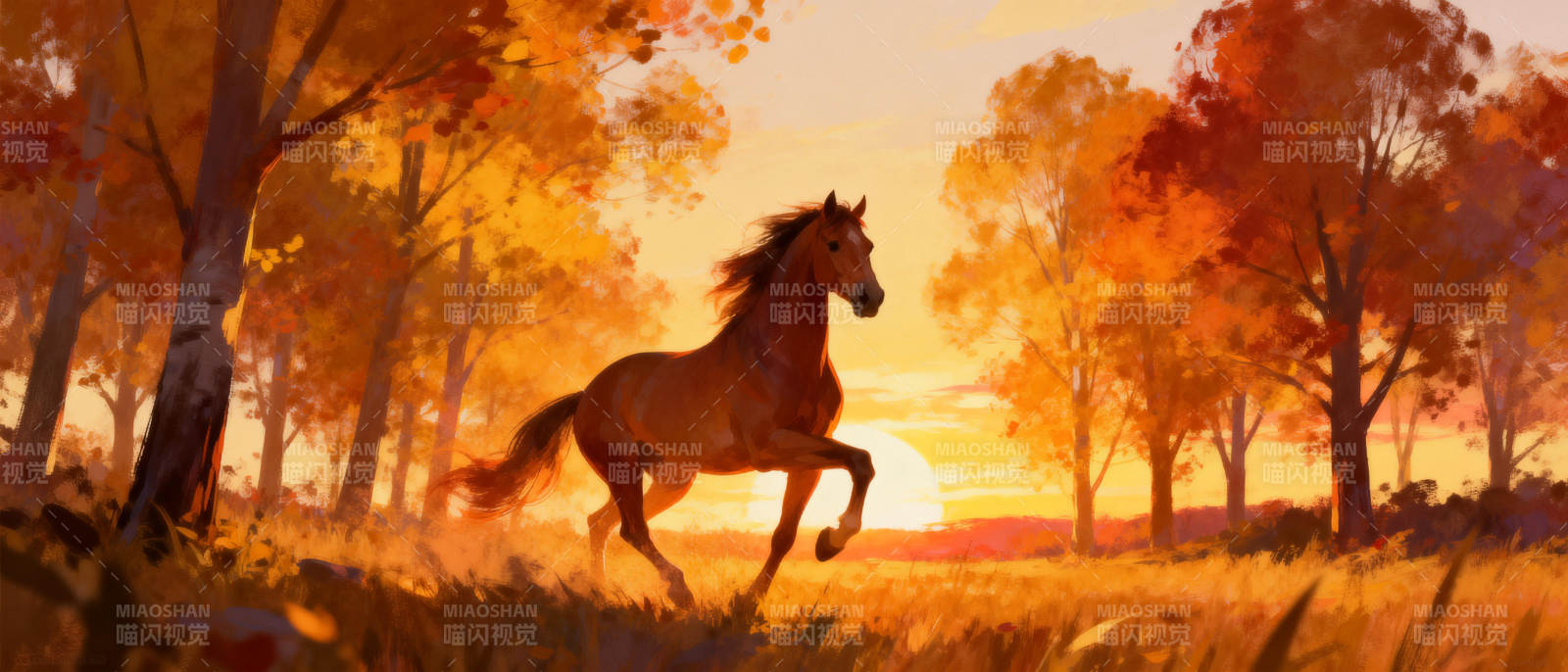 秋日奔马图片