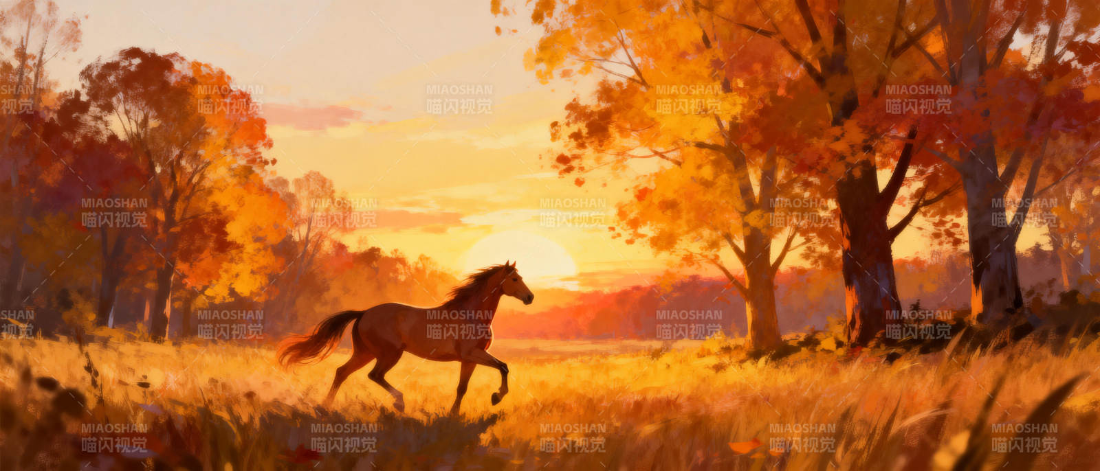 秋日奔马图图片