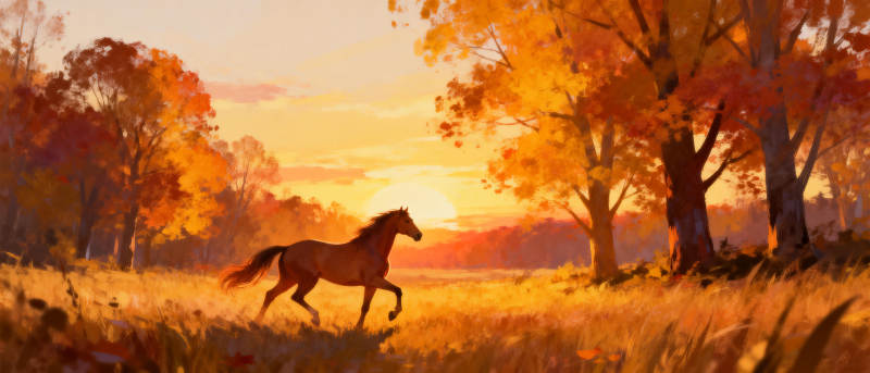 秋日奔马图图片