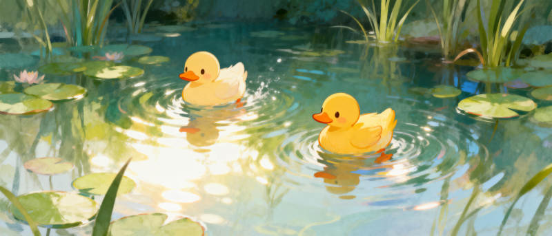 小鸭戏水图片