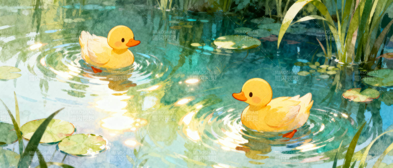 小鸭戏水图片