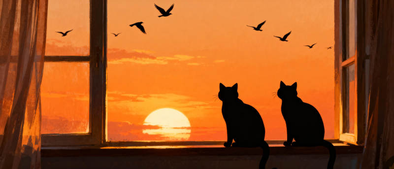 双猫望夕照图片