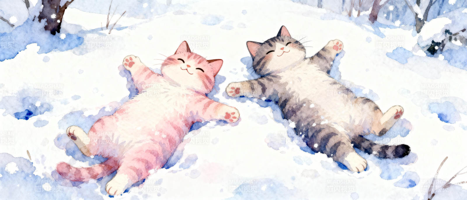 雪地猫咪躺卧图图片