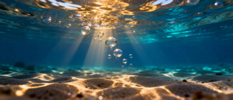 海底阳光与气泡图片