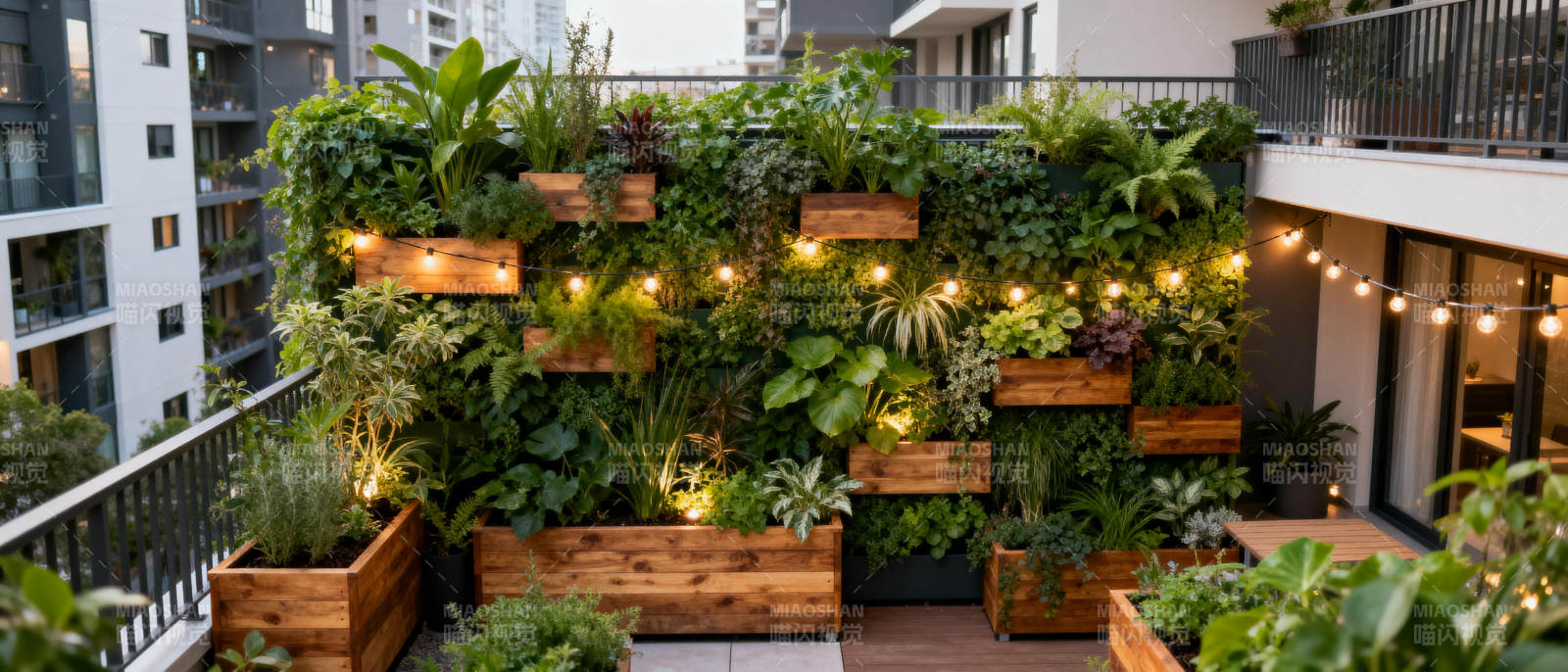 绿植墙庭院夜景图片