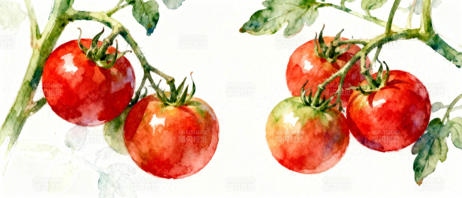 水彩番茄枝头挂图片