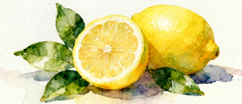 柠檬与绿叶水彩画图片