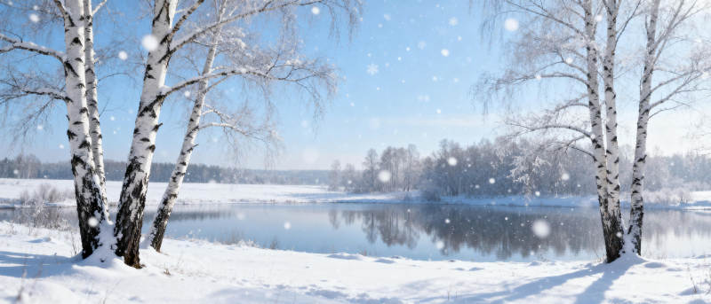 冬日湖畔雪景图片