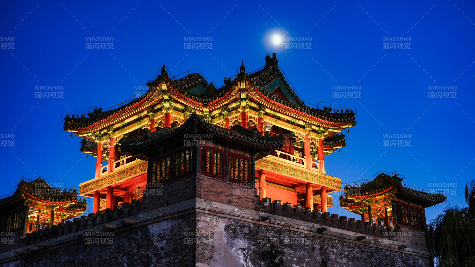 颐和园文昌阁月下夜景图片