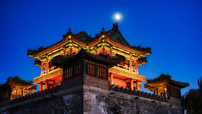 颐和园文昌阁月下夜景图片