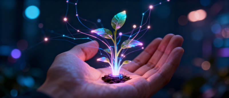 掌中发光的嫩芽图片