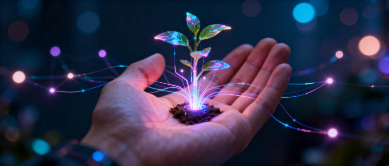 掌中发光的嫩芽图片