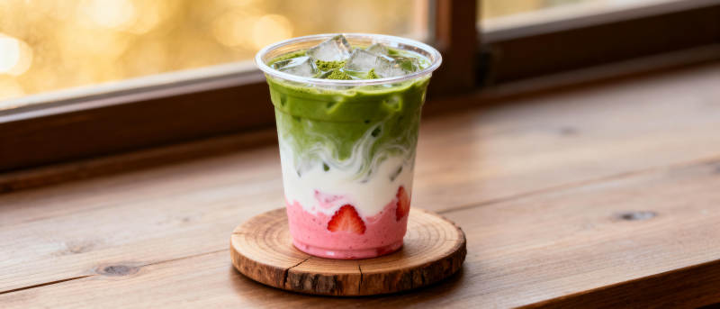 抹茶草莓奶盖杯图片