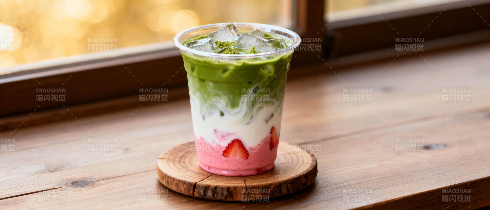 抹茶草莓奶盖杯图片